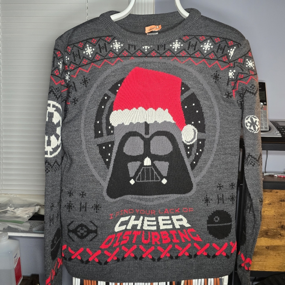 Star Wars Darth Vader Santa Ugly Christmas Sweater-Mens SMALL-Grey,Red,White,Blk